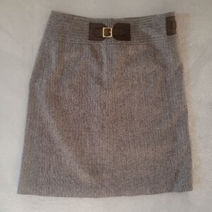 Tory Burch Wool Herringbone Skirt 8 Leather Buckles